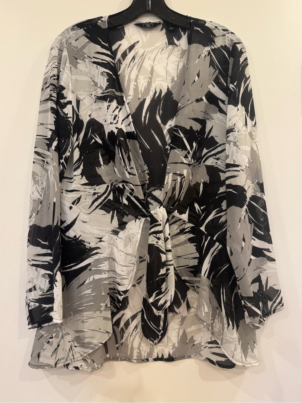 Sheer Tie-Front Grayscale Shawl, Size Small